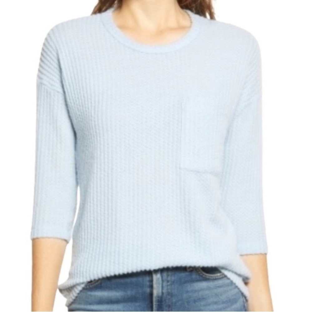 Bobeau Light Blue Thermal Waffle Knit Oversized Top Womens XS/Large NEW